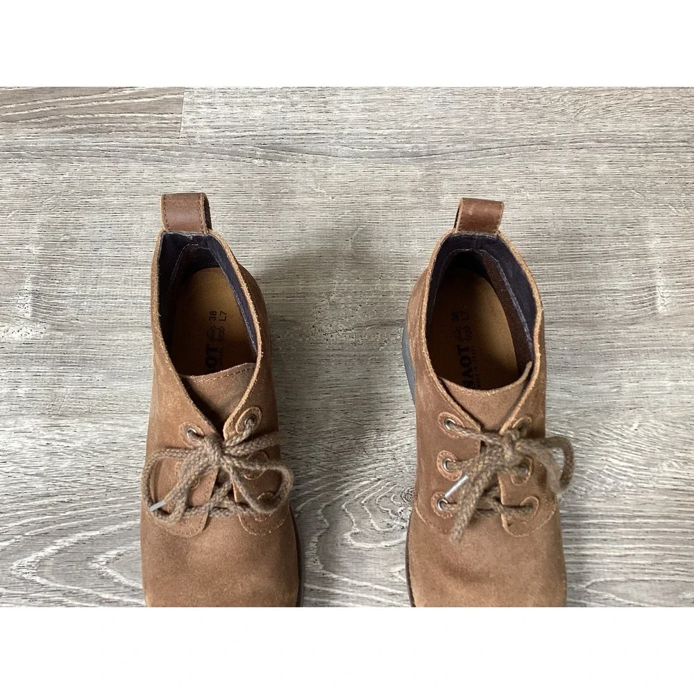 NAOT Womens 7 Love Brown Suede Lace Up Bootie Ankle Boot Size EU 38